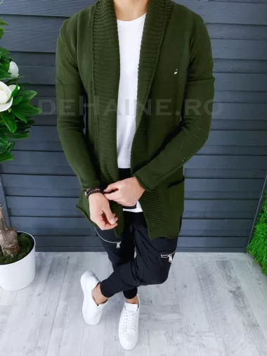 Cardigan barbati kaki slim fit ZR T3596 95-1 Cardigan barbati kaki slim fit ZR T3596 95-1